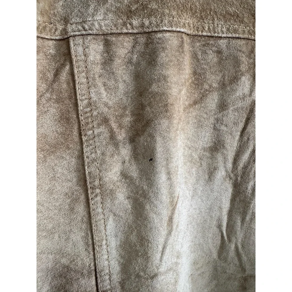 VTG Tuskany Jacket Mens Large Beige Suede Faux Fur Lined Bomber Snap Collar‎